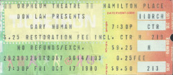 Gary Numan Boston Ticket 1980